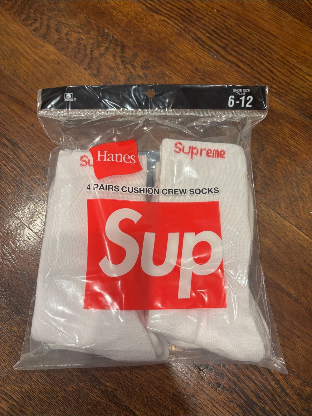 Supreme White Crew Socks with Red Logo - 4 Pairs